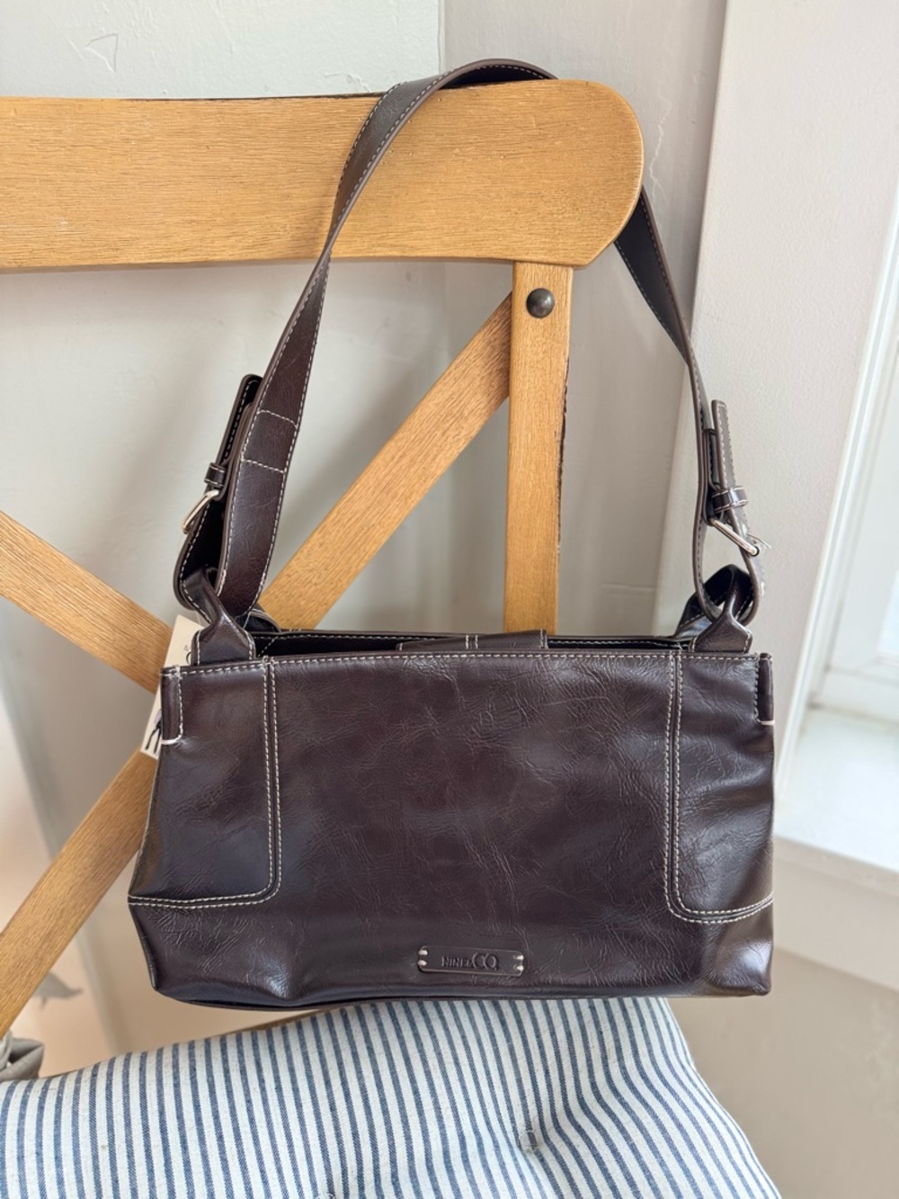 Vintage 90s Y2K Espresso Dark Brown Silver Nine & Co. Shoulder Bag Purse
